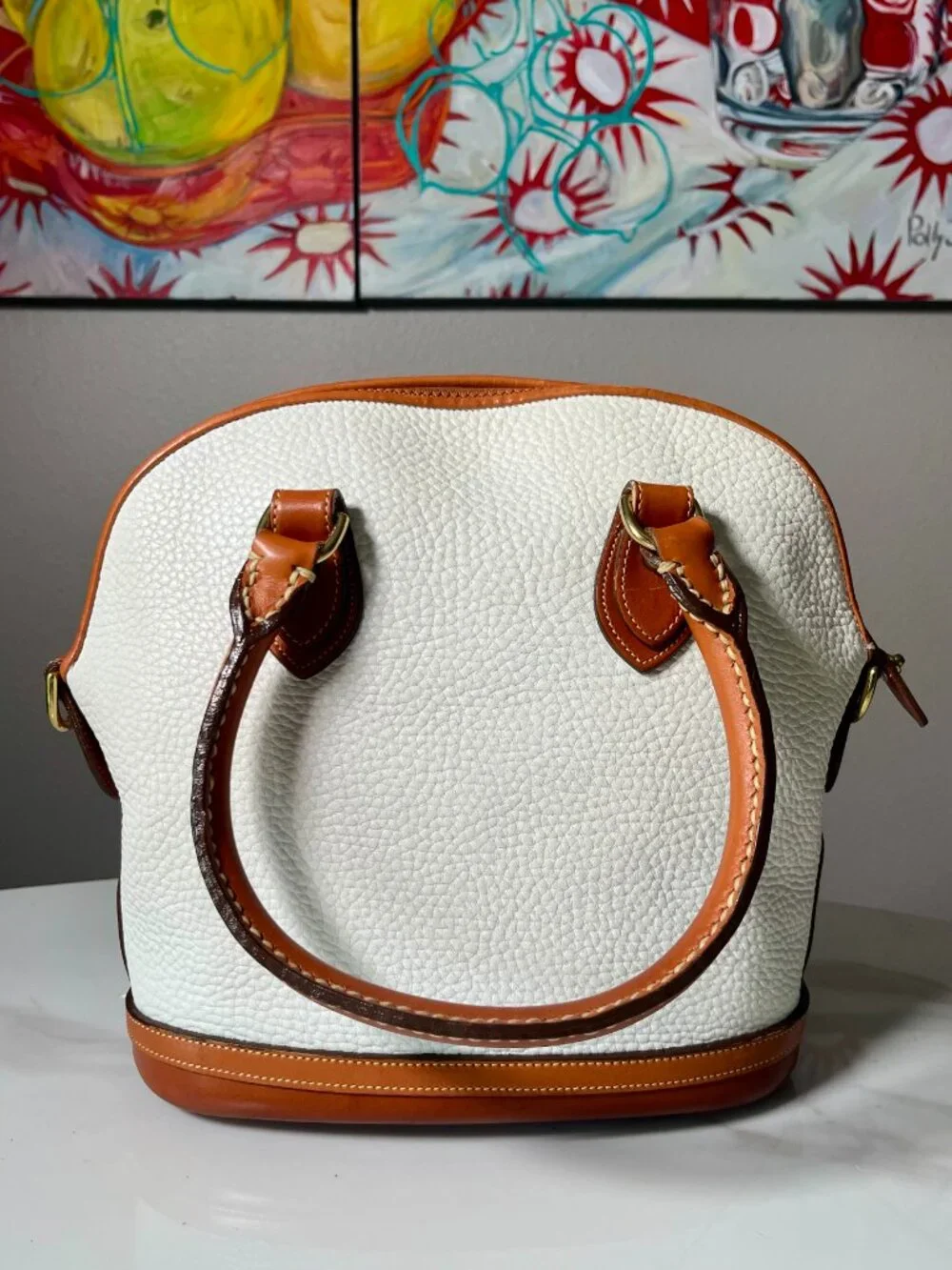Dooney & Bourke Vintage AWL Norfolk Satchel White British Tan + COA